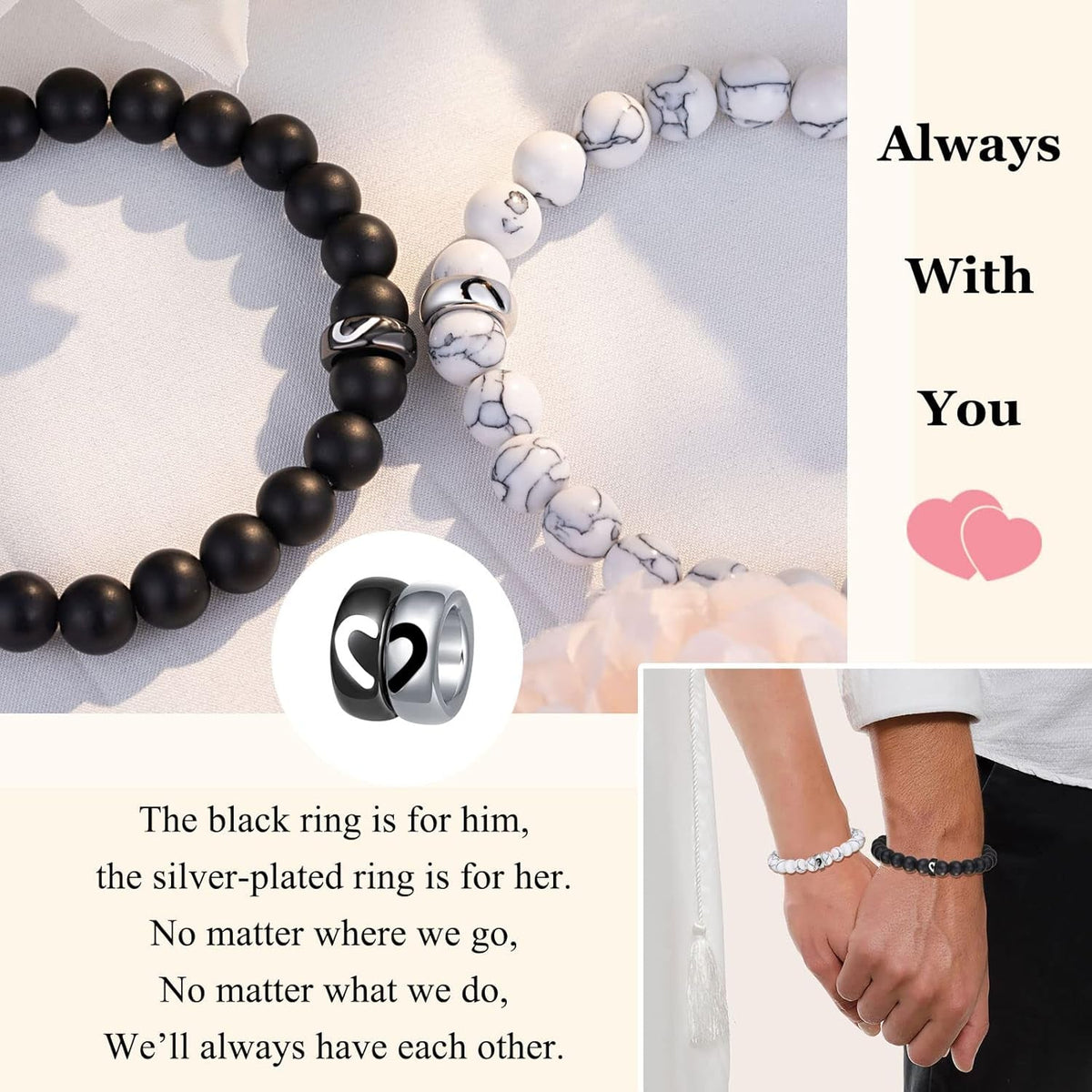 Matching Couple Heart Ring Bracelets